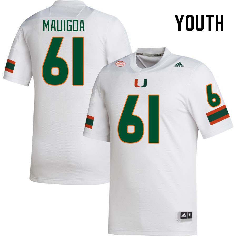 Youth #61 Francis Mauigoa Miami Hurricanes College Football Jerseys Stitched-White